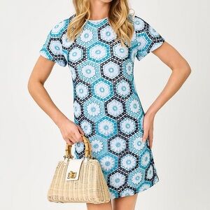 Lilly Pulitzer Leyla Crochet Shift Dress Bellevue Blue Daisy Hex Women Size 00